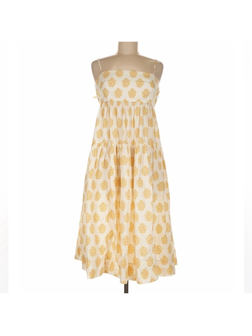 J.Crew Cottagecore Tiered Midi Dress Tie Back Floral Yellow White NWT Size 6 - Picture 5 of 9